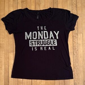 Black Graphic Tee with Silver Text